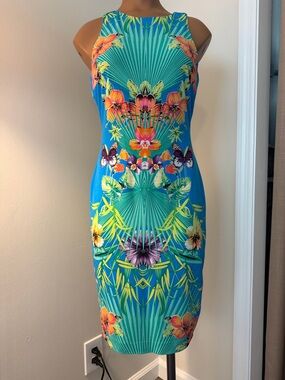Caché Blue Tropical Floral y2k Dress